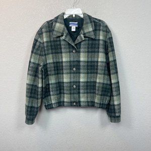 VTG Pendleton Green Plaid Wool Short Button Jacket Coat Womens Large USA Made
